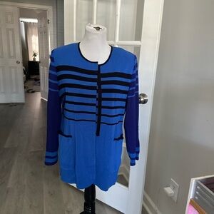 Misook Blue and Black Striped Cardigan